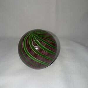 Vintage Art Glass Paperweight Pink & Green Swirl
